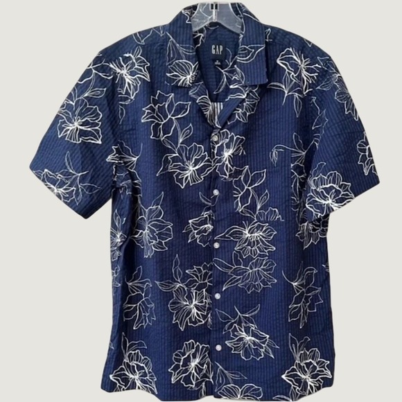 GAP Other - GAP Mens Floral Seersucker Button Down Shirt Medium Blue Short Sleeve NWT